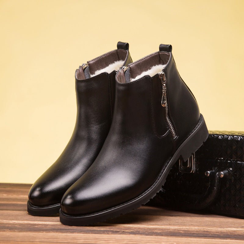 Business Pointed Side Zipper And Velvet Warm Men's Boots - PratSN