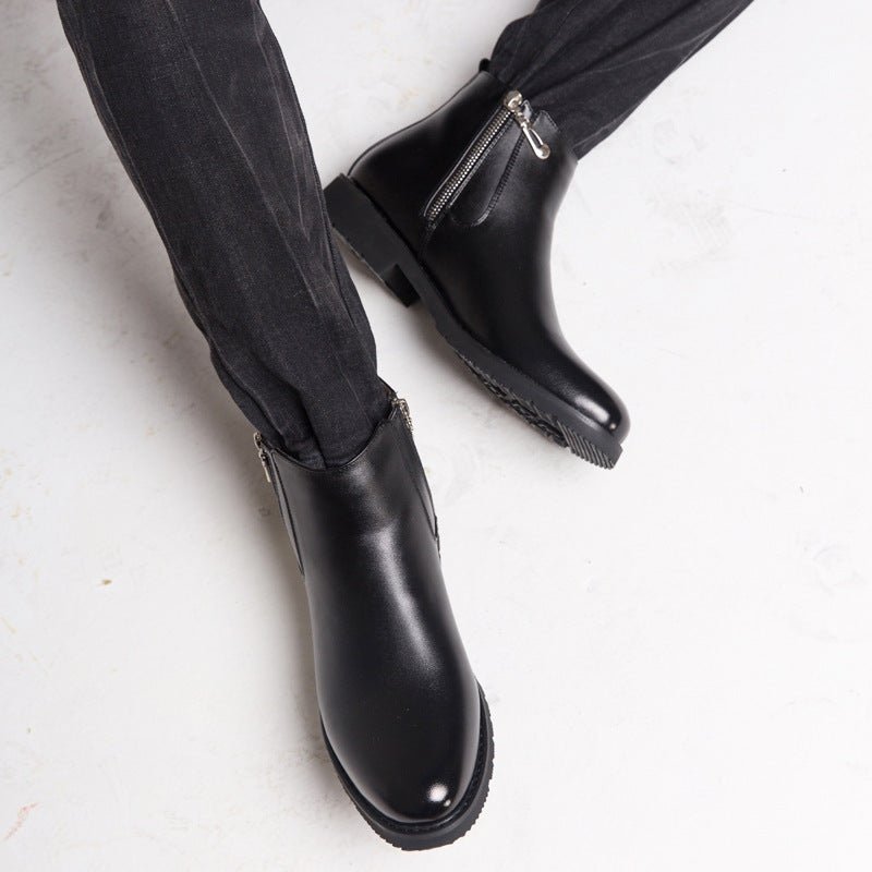 Business Pointed Side Zipper And Velvet Warm Men's Boots - PratSN