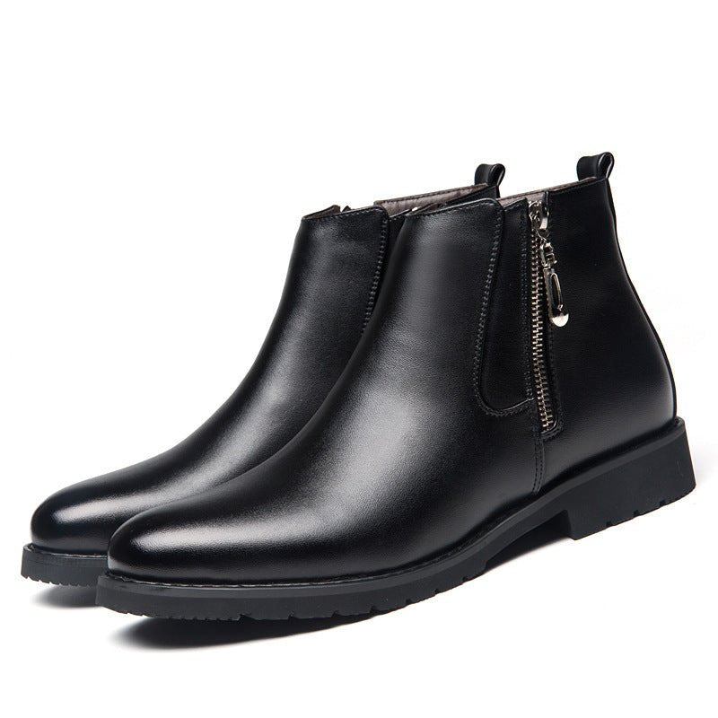 Business Pointed Side Zipper And Velvet Warm Men's Boots - PratSN
