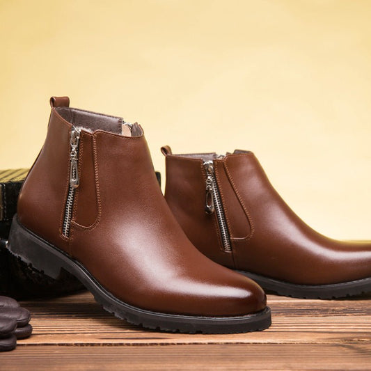 Business Pointed Side Zipper And Velvet Warm Men's Boots - PratSN