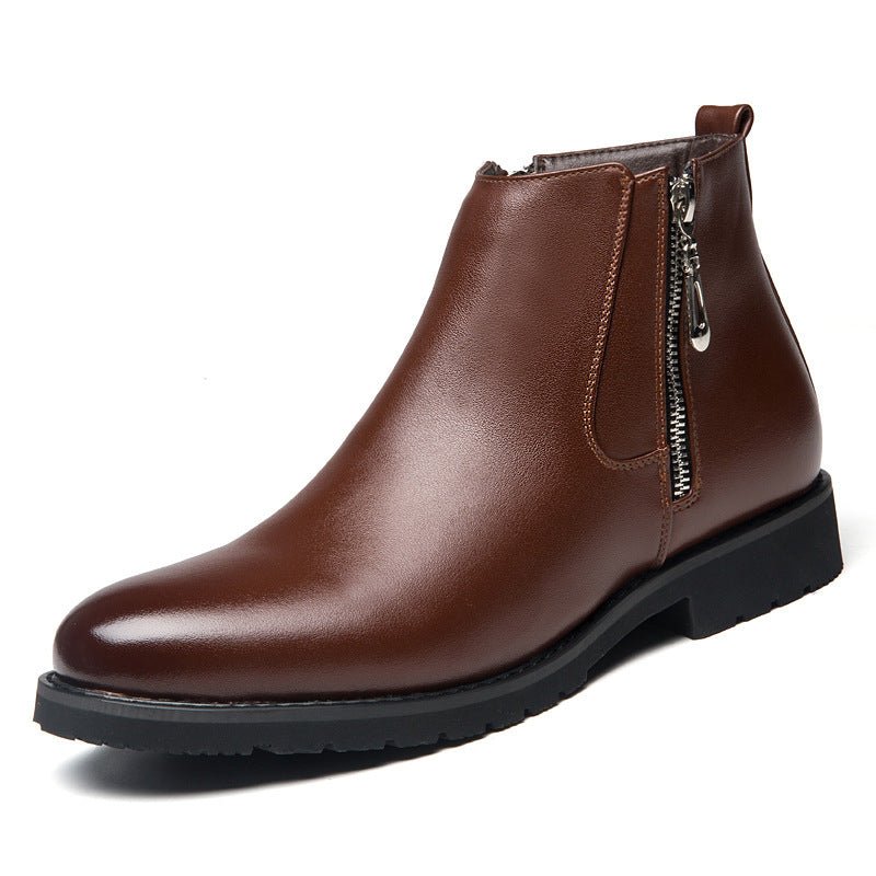Business Pointed Side Zipper And Velvet Warm Men's Boots - PratSN