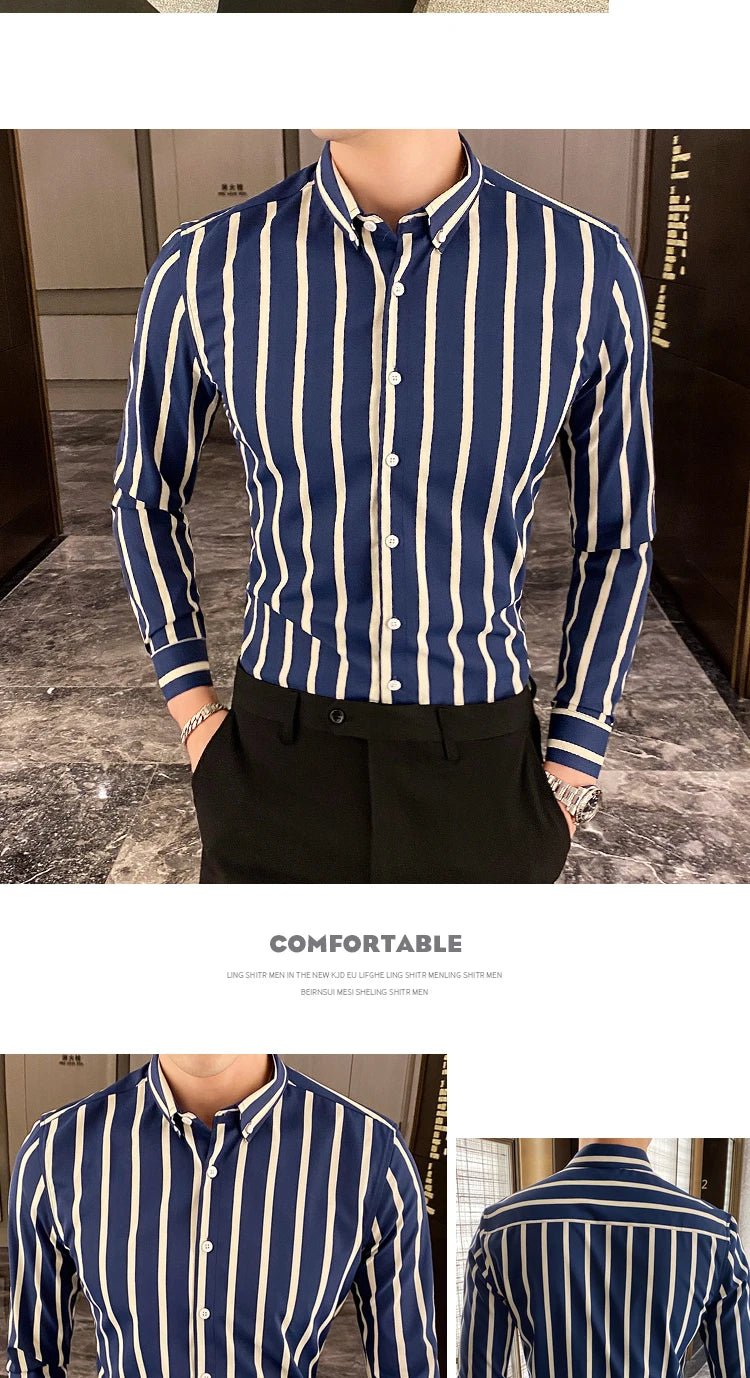 Camisas De Hombre Korean Luxury Clothing New Long Sleeve Striped Social Shirts For Men Business Casual Formal Blouse Homme 5XL - M - PratSN