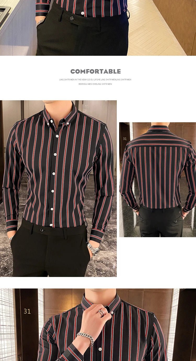 Camisas De Hombre Korean Luxury Clothing New Long Sleeve Striped Social Shirts For Men Business Casual Formal Blouse Homme 5XL - M - PratSN