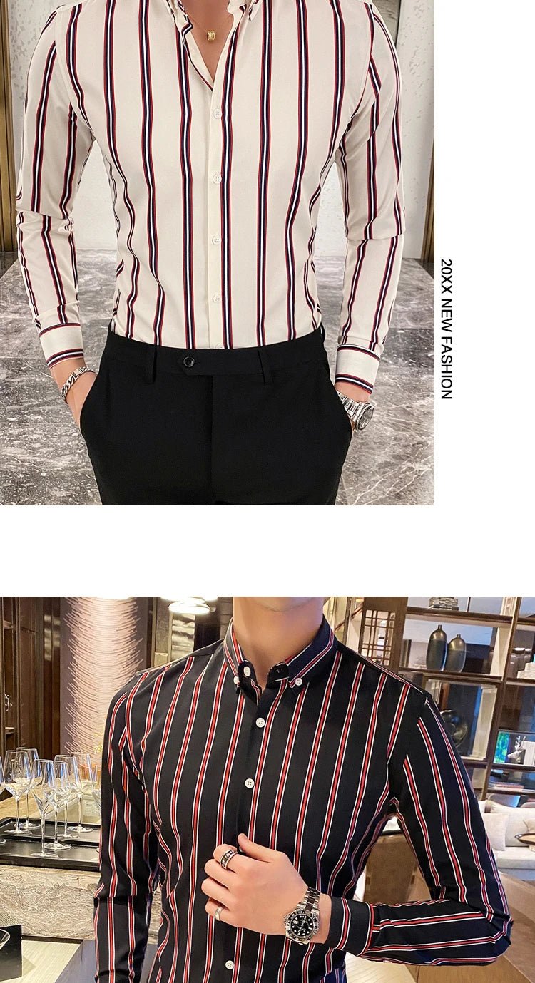Camisas De Hombre Korean Luxury Clothing New Long Sleeve Striped Social Shirts For Men Business Casual Formal Blouse Homme 5XL - M - PratSN