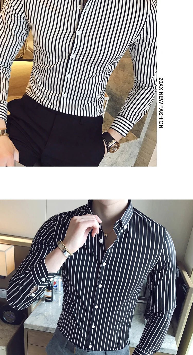 Camisas De Hombre Korean Luxury Clothing New Long Sleeve Striped Social Shirts For Men Business Casual Formal Blouse Homme 5XL - M - PratSN