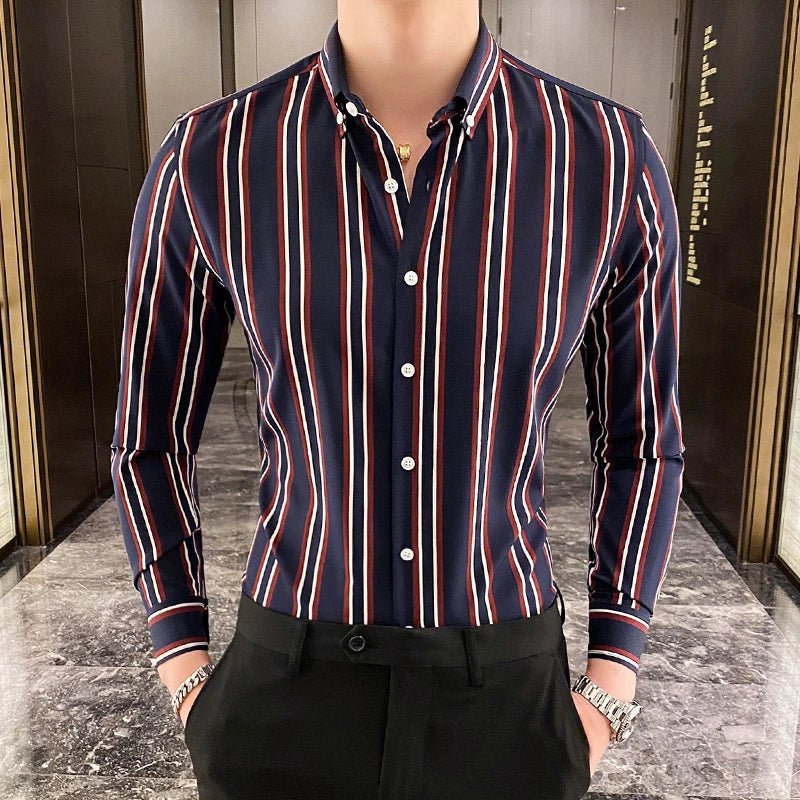 Camisas De Hombre Korean Luxury Clothing New Long Sleeve Striped Social Shirts For Men Business Casual Formal Blouse Homme 5XL - M - PratSN
