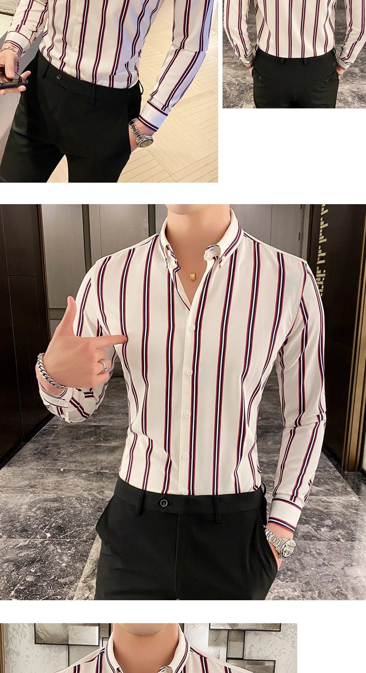 Camisas De Hombre Korean Luxury Clothing New Long Sleeve Striped Social Shirts For Men Business Casual Formal Blouse Homme 5XL - M - PratSN