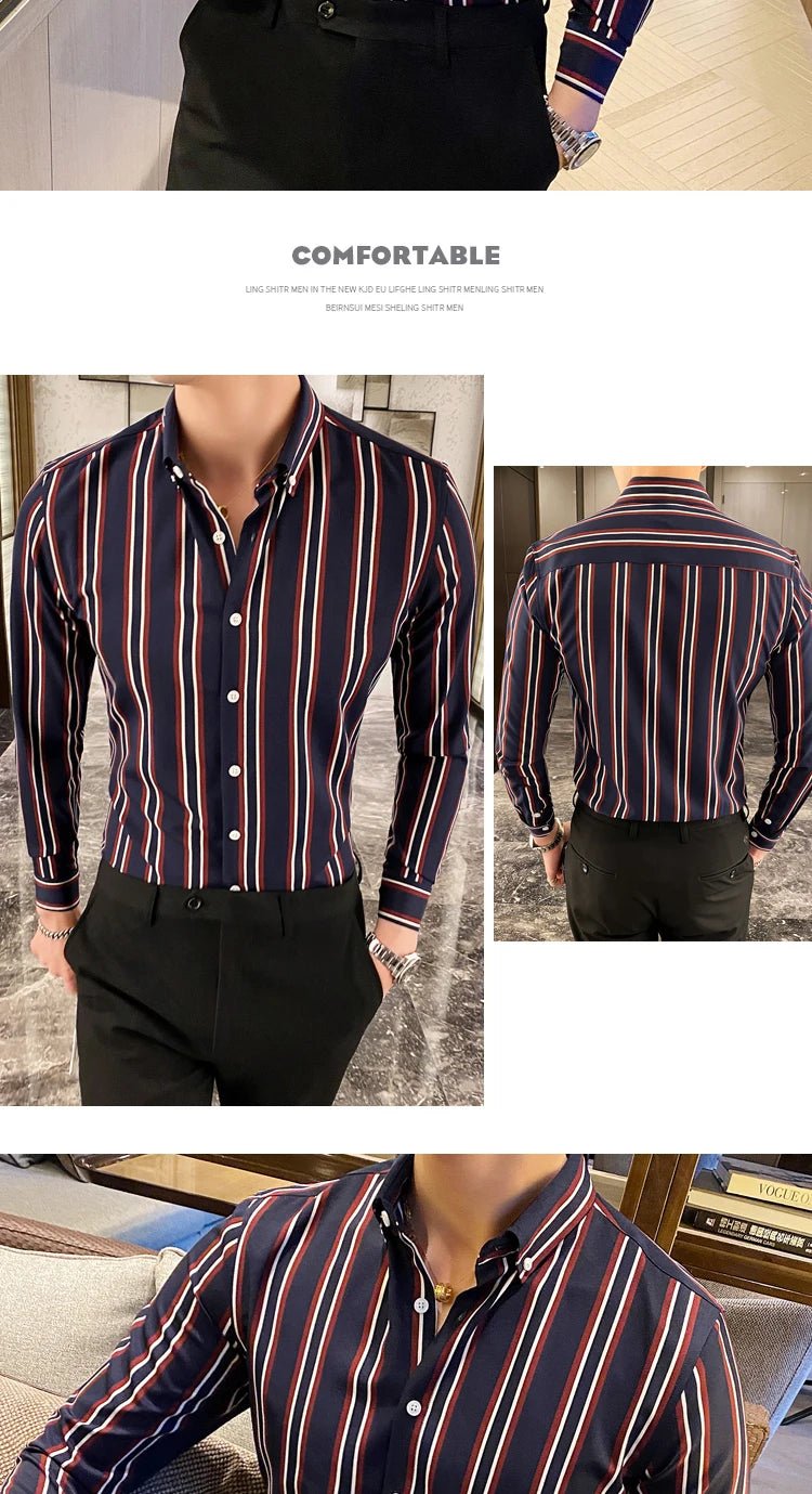 Camisas De Hombre Korean Luxury Clothing New Long Sleeve Striped Social Shirts For Men Business Casual Formal Blouse Homme 5XL - M - PratSN