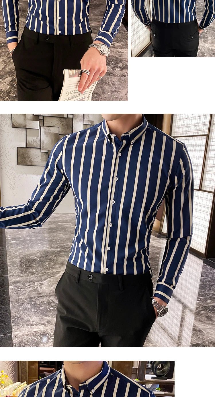 Camisas De Hombre Korean Luxury Clothing New Long Sleeve Striped Social Shirts For Men Business Casual Formal Blouse Homme 5XL - M - PratSN
