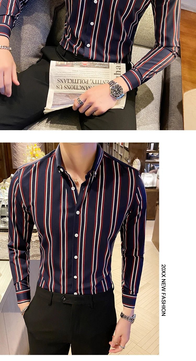 Camisas De Hombre Korean Luxury Clothing New Long Sleeve Striped Social Shirts For Men Business Casual Formal Blouse Homme 5XL - M - PratSN