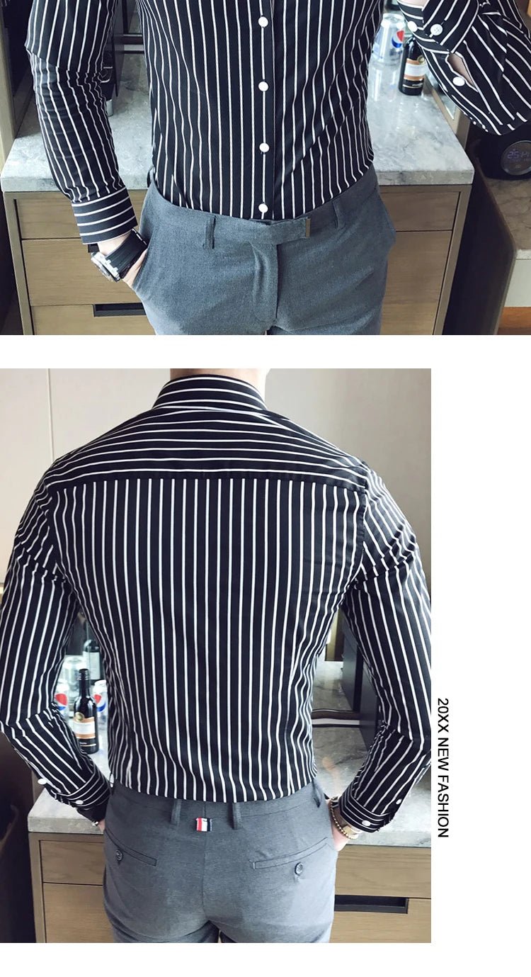 Camisas De Hombre Korean Luxury Clothing New Long Sleeve Striped Social Shirts For Men Business Casual Formal Blouse Homme 5XL - M - PratSN