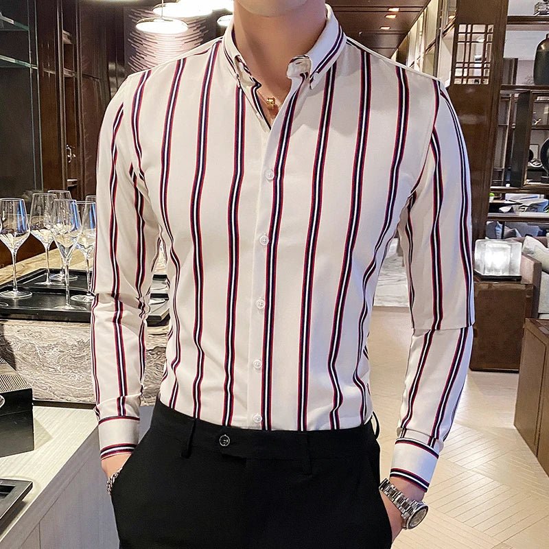 Camisas De Hombre Korean Luxury Clothing New Long Sleeve Striped Social Shirts For Men Business Casual Formal Blouse Homme 5XL - M - PratSN