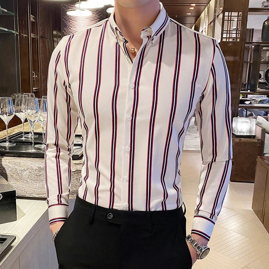 Camisas De Hombre Korean Luxury Clothing New Long Sleeve Striped Social Shirts For Men Business Casual Formal Blouse Homme 5XL - M - PratSN