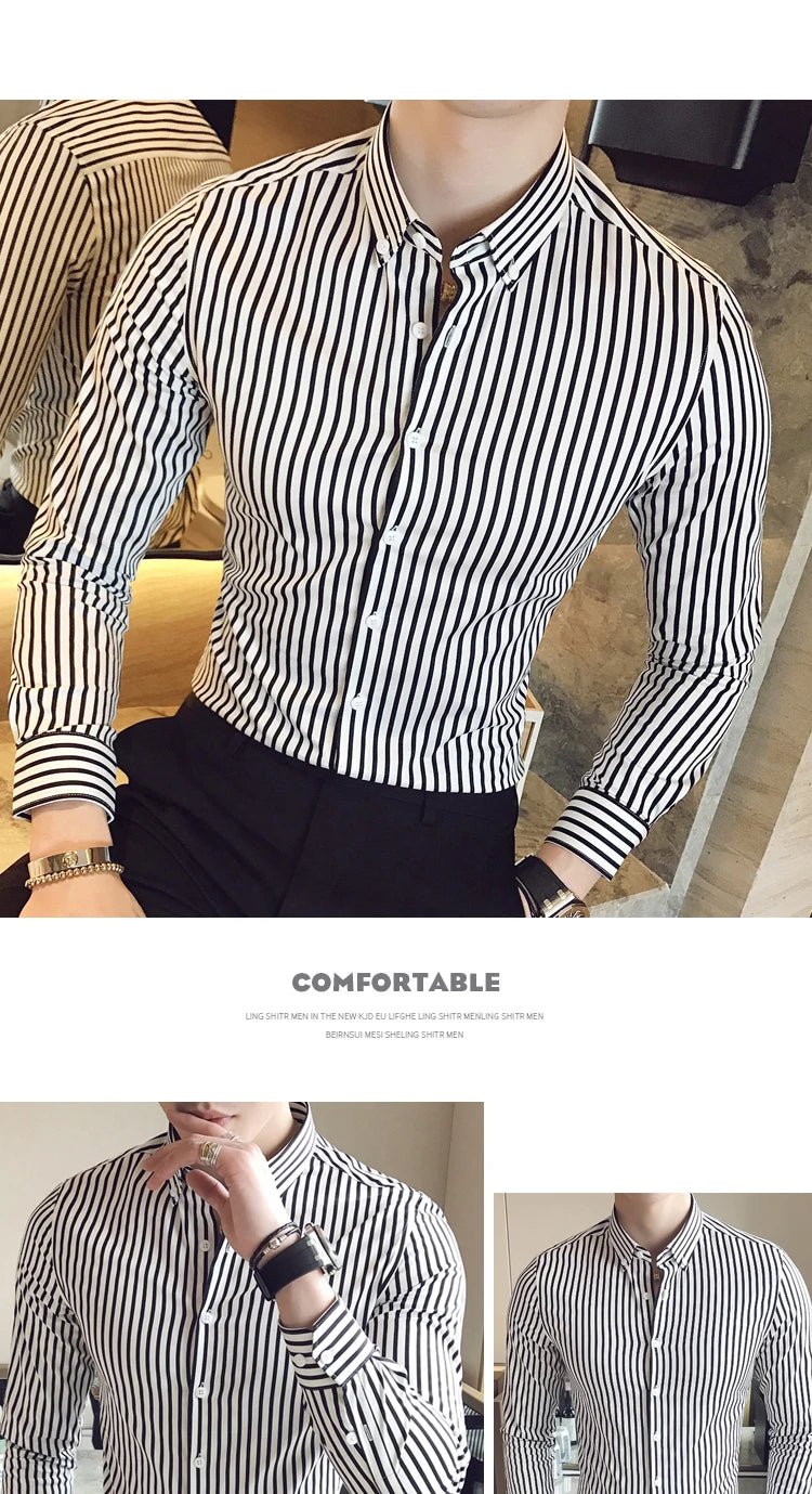 Camisas De Hombre Korean Luxury Clothing New Long Sleeve Striped Social Shirts For Men Business Casual Formal Blouse Homme 5XL - M - PratSN