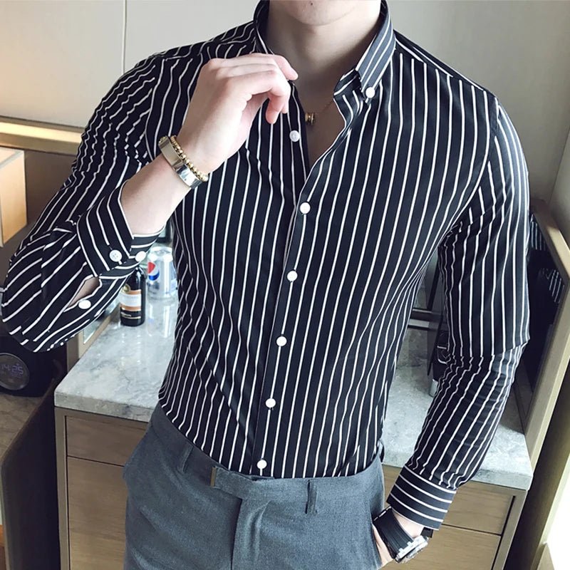 Camisas De Hombre Korean Luxury Clothing New Long Sleeve Striped Social Shirts For Men Business Casual Formal Blouse Homme 5XL - M - PratSN