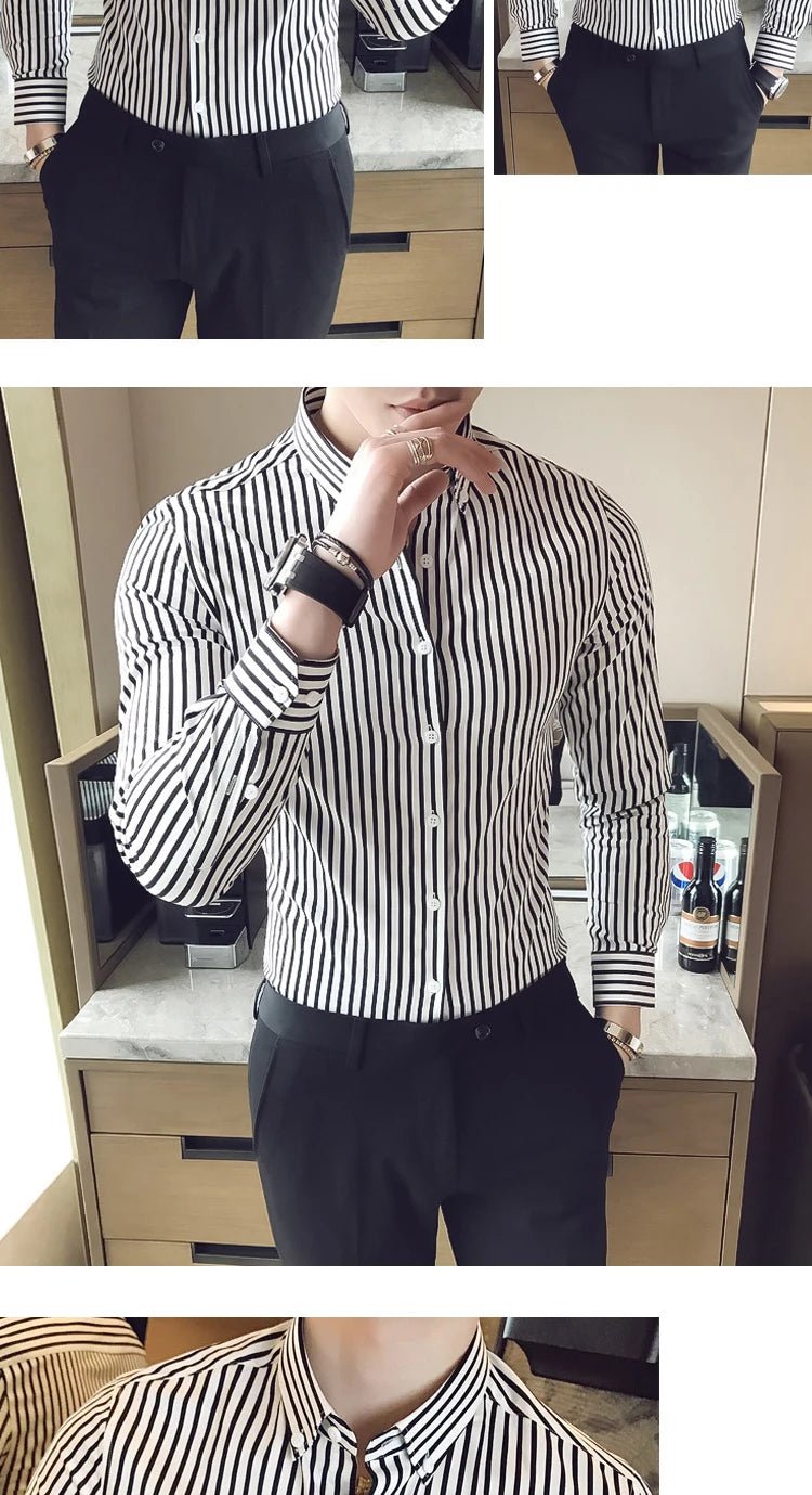 Camisas De Hombre Korean Luxury Clothing New Long Sleeve Striped Social Shirts For Men Business Casual Formal Blouse Homme 5XL - M - PratSN