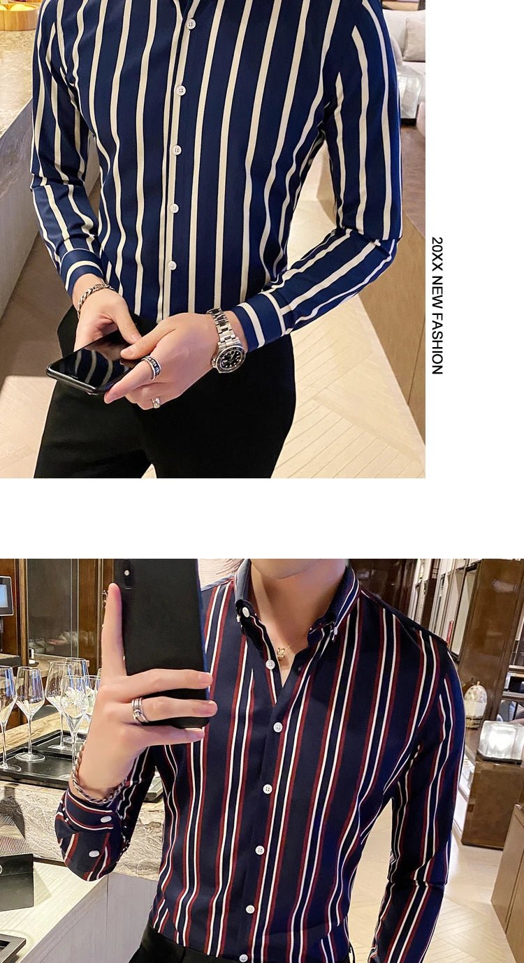 Camisas De Hombre Korean Luxury Clothing New Long Sleeve Striped Social Shirts For Men Business Casual Formal Blouse Homme 5XL - M - PratSN