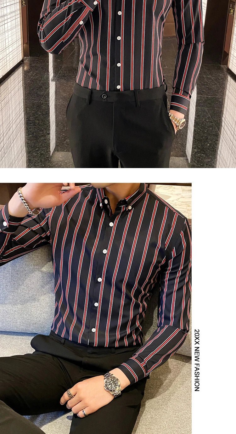Camisas De Hombre Korean Luxury Clothing New Long Sleeve Striped Social Shirts For Men Business Casual Formal Blouse Homme 5XL - M - PratSN