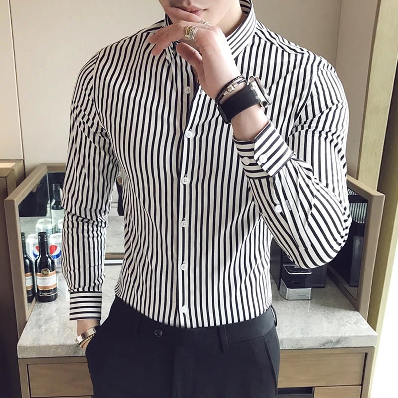 Camisas De Hombre Korean Luxury Clothing New Long Sleeve Striped Social Shirts For Men Business Casual Formal Blouse Homme 5XL - M - PratSN