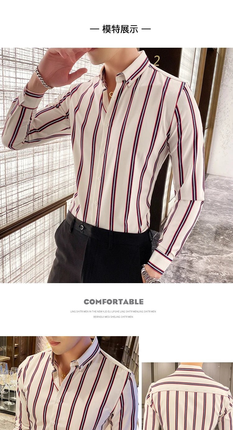 Camisas De Hombre Korean Luxury Clothing New Long Sleeve Striped Social Shirts For Men Business Casual Formal Blouse Homme 5XL - M - PratSN