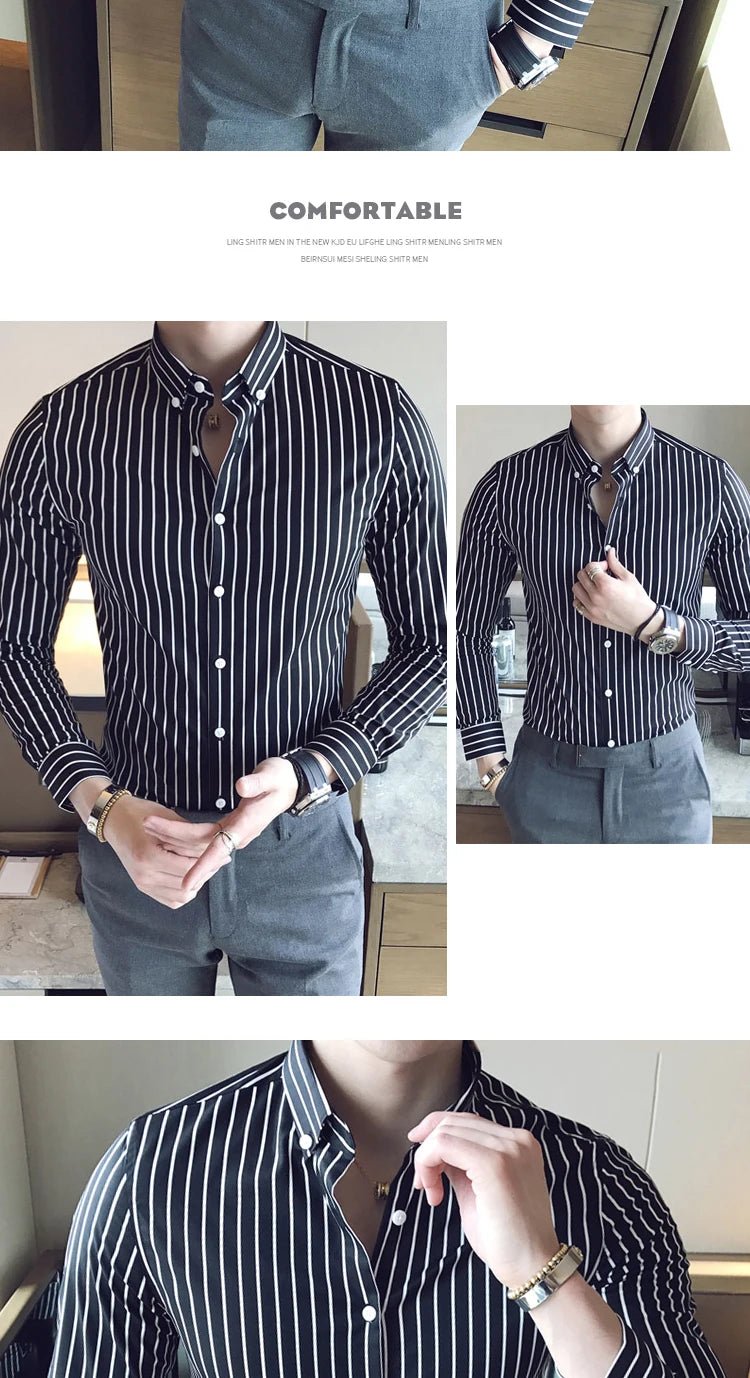 Camisas De Hombre Korean Luxury Clothing New Long Sleeve Striped Social Shirts For Men Business Casual Formal Blouse Homme 5XL - M - PratSN