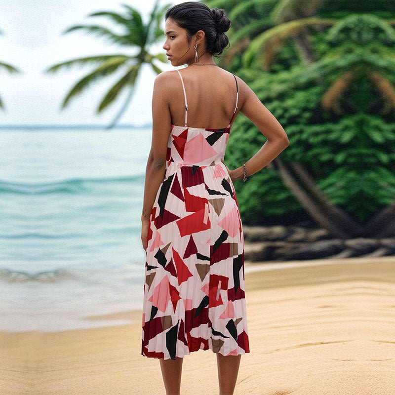 Camisole Vacation A - Line Midi Dress Geometric Print - PratSN