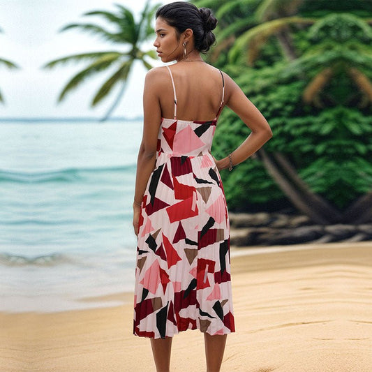 Camisole Vacation A - Line Midi Dress Geometric Print - PratSN