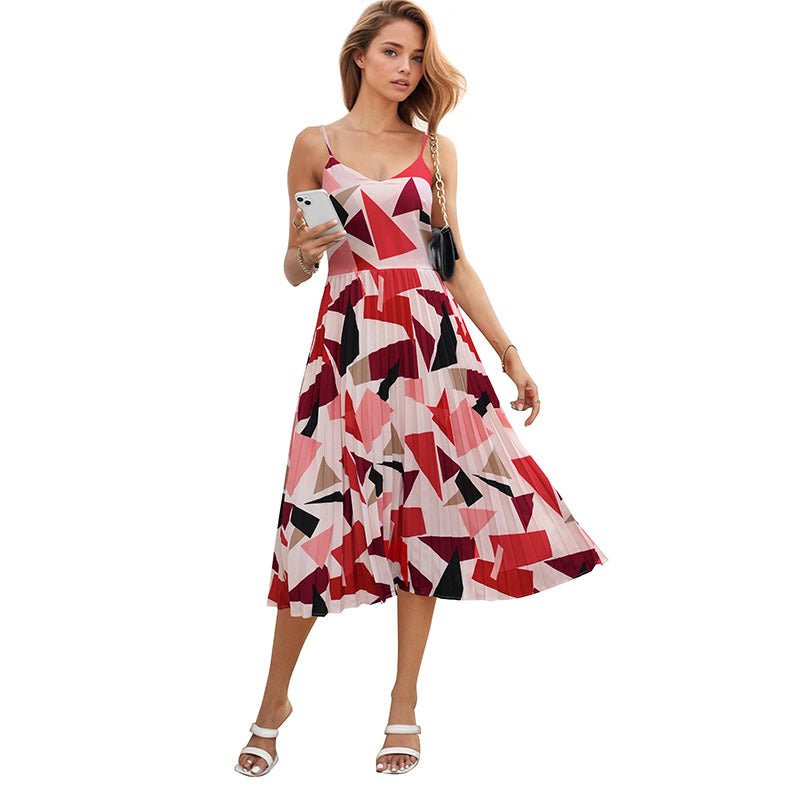 Camisole Vacation A - Line Midi Dress Geometric Print - PratSN