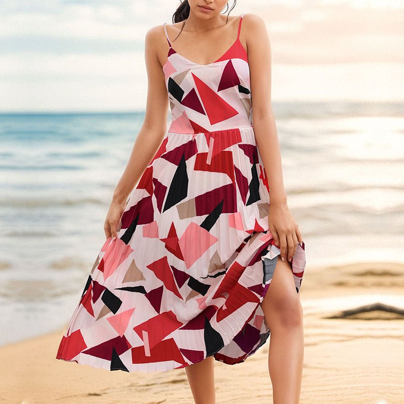 Camisole Vacation A - Line Midi Dress Geometric Print - PratSN