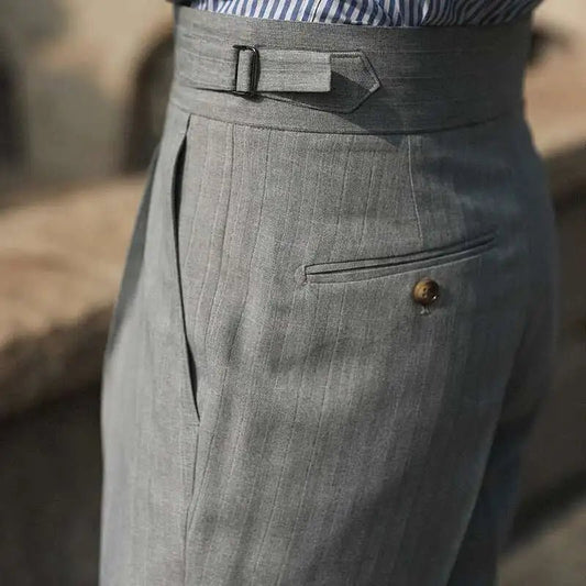 Casual High Waist Straight Striped Pants Men's Versatile Business Formal Trousers Pant For Man Italian Men's Social Trousers - PratSN