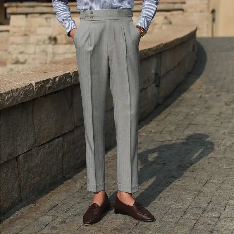 Casual High Waist Straight Striped Pants Men's Versatile Business Formal Trousers Pant For Man Italian Men's Social Trousers - PratSN