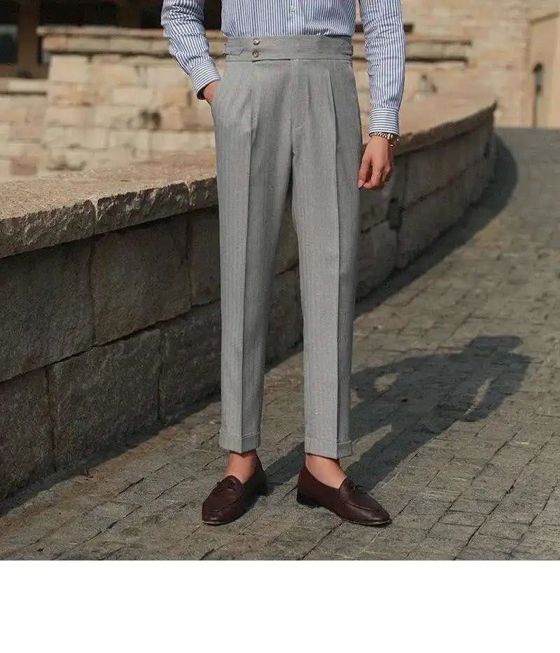 Casual High Waist Straight Striped Pants Men's Versatile Business Formal Trousers Pant For Man Italian Men's Social Trousers - PratSN