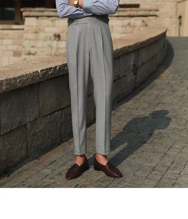 Casual High Waist Straight Striped Pants Men's Versatile Business Formal Trousers Pant For Man Italian Men's Social Trousers - PratSN