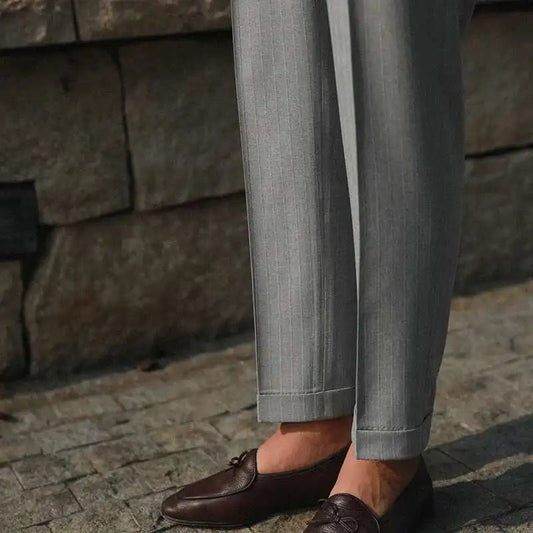 Casual High Waist Straight Striped Pants Men's Versatile Business Formal Trousers Pant For Man Italian Men's Social Trousers - PratSN