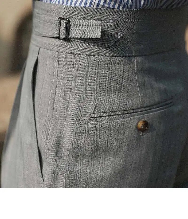 Casual High Waist Straight Striped Pants Men's Versatile Business Formal Trousers Pant For Man Italian Men's Social Trousers - PratSN