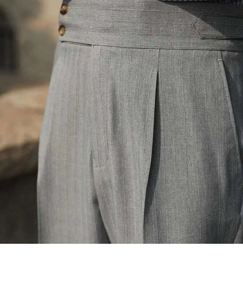 Casual High Waist Straight Striped Pants Men's Versatile Business Formal Trousers Pant For Man Italian Men's Social Trousers - PratSN