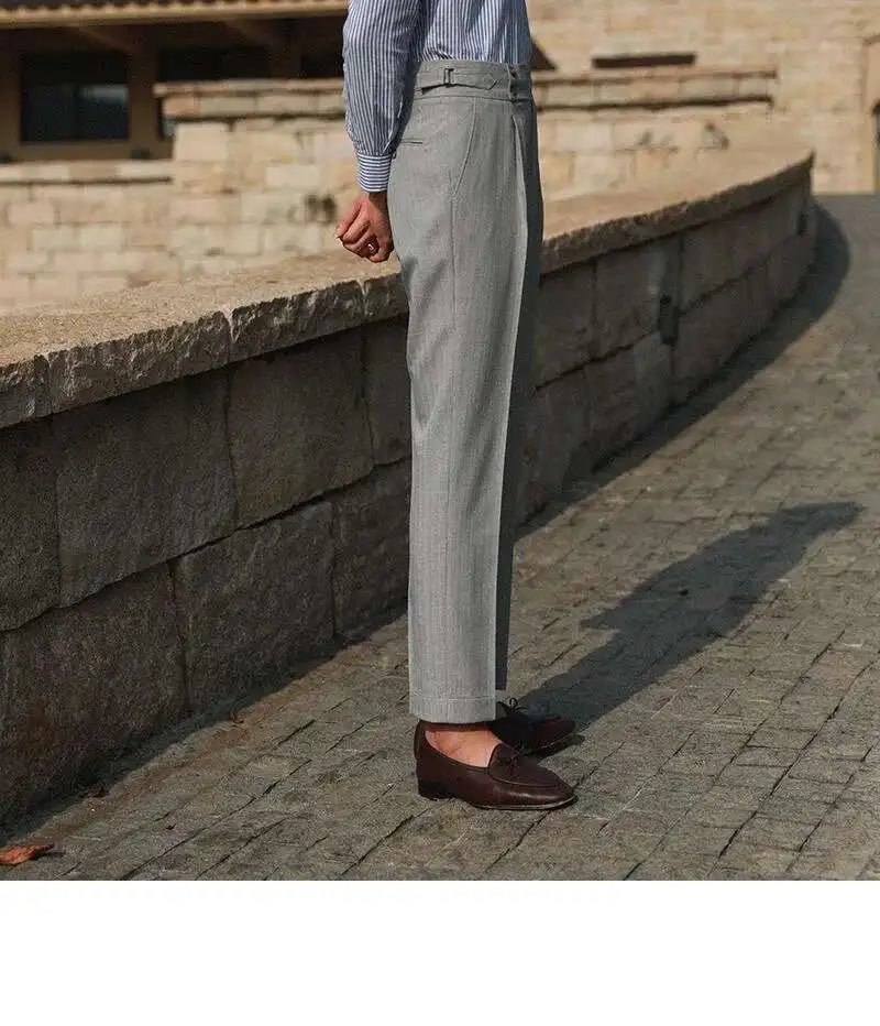 Casual High Waist Straight Striped Pants Men's Versatile Business Formal Trousers Pant For Man Italian Men's Social Trousers - PratSN