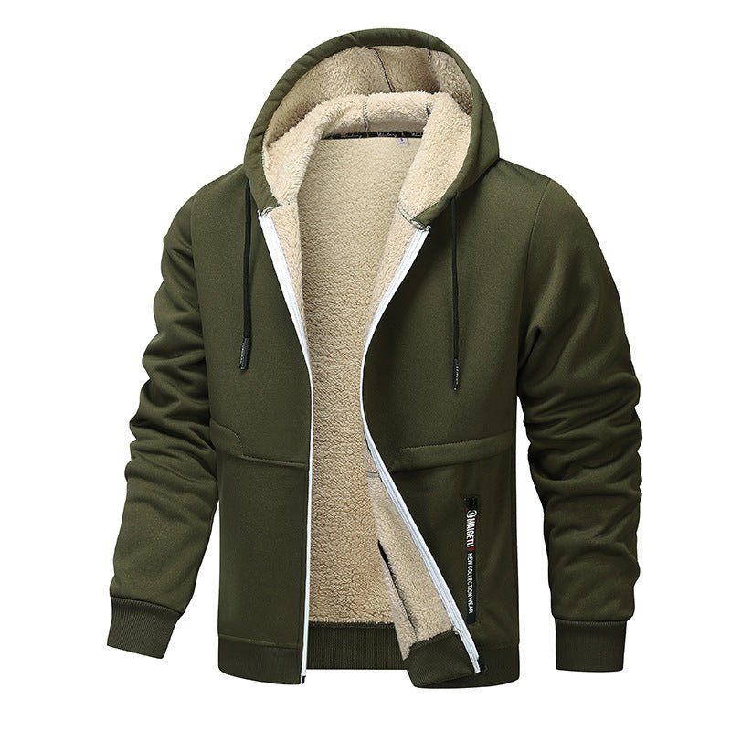 Casual Hoodies For Men Heavyweight Fleece Sweatshirt Winter Thick Sherpa Lined Hooded Zipper Jacket Thick Streetwear Coats - PratSN