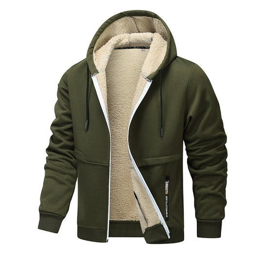 Casual Hoodies For Men Heavyweight Fleece Sweatshirt Winter Thick Sherpa Lined Hooded Zipper Jacket Thick Streetwear Coats - PratSN