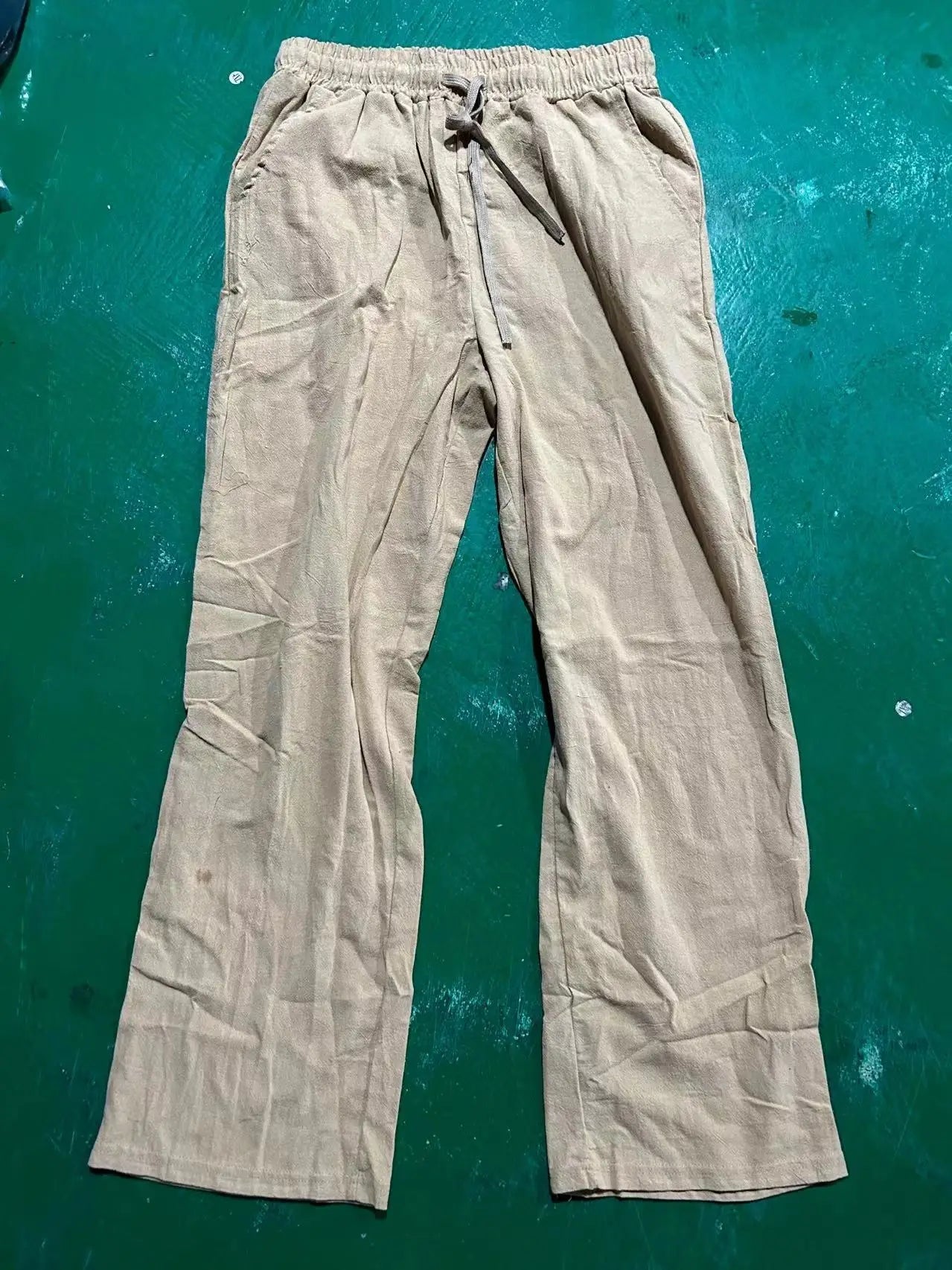 Casual Loose Cotton Linen Men Pants Summer Male High Elastic Waist Wide Leg Sand Holiday Beachwear Straight Full Trousers - PratSN