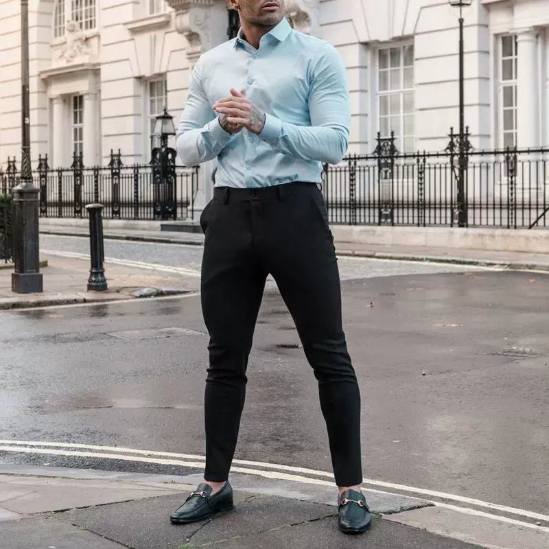 Casual Pants Slim Straight Leg Pants Men's High Waist Casual Pants Slim - Fitting Straight Pants - PratSN