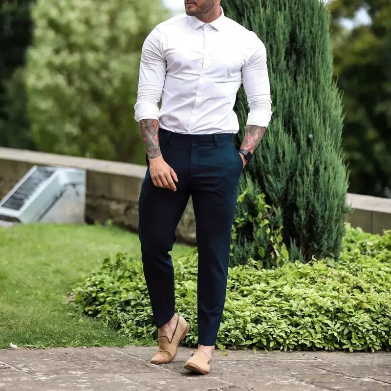 Casual Pants Slim Straight Leg Pants Men's High Waist Casual Pants Slim - Fitting Straight Pants - PratSN