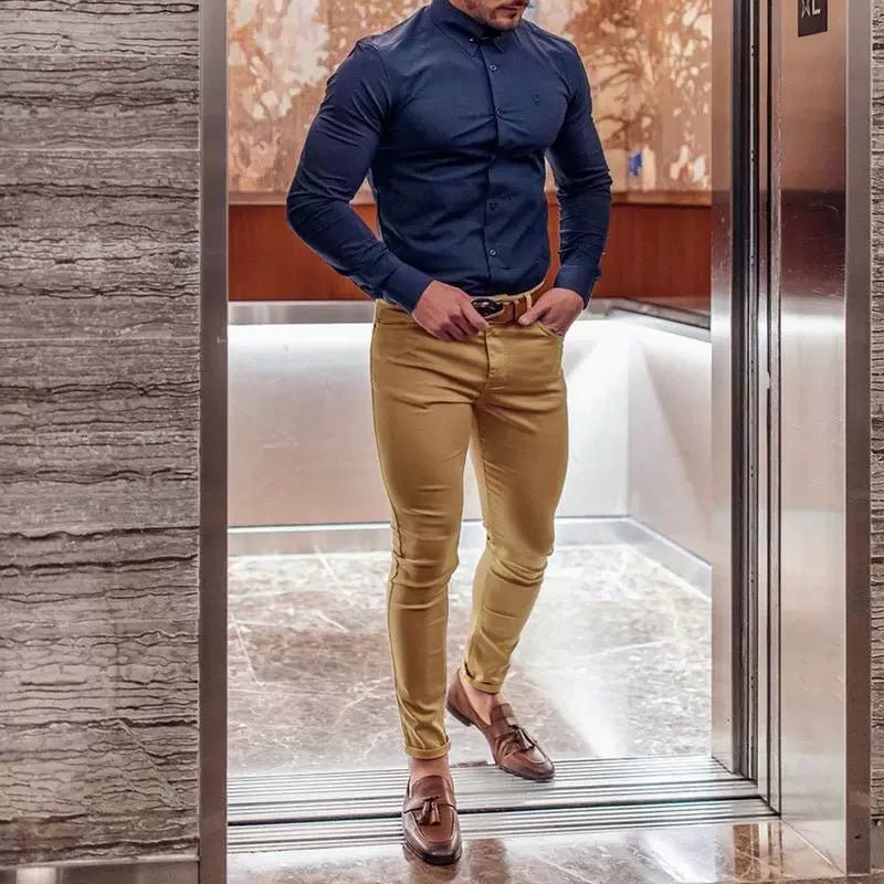 Casual Pants Slim Straight Leg Pants Men's High Waist Casual Pants Slim - Fitting Straight Pants - PratSN
