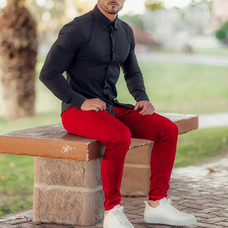 Casual Pants Slim Straight Leg Pants Men's High Waist Casual Pants Slim - Fitting Straight Pants - PratSN