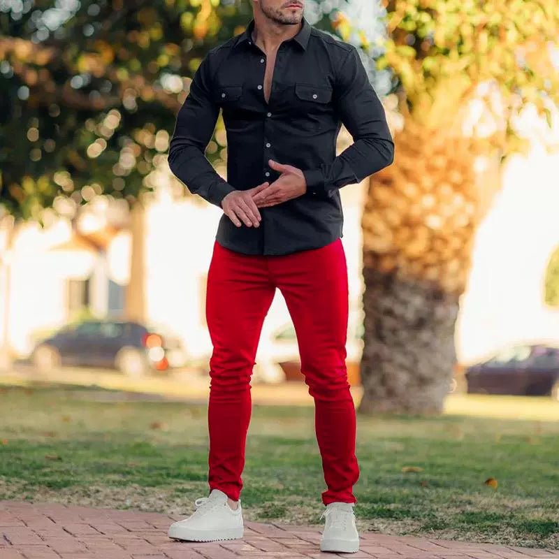 Casual Pants Slim Straight Leg Pants Men's High Waist Casual Pants Slim - Fitting Straight Pants - PratSN