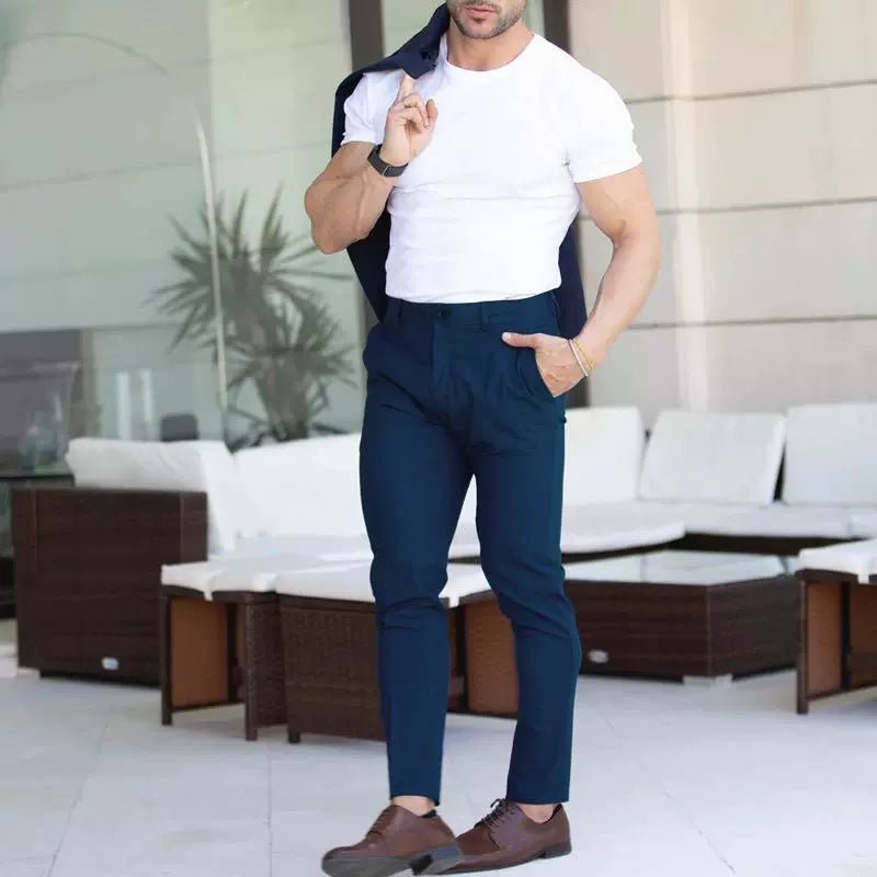 Casual Pants Slim Straight Leg Pants Men's High Waist Casual Pants Slim - Fitting Straight Pants - PratSN