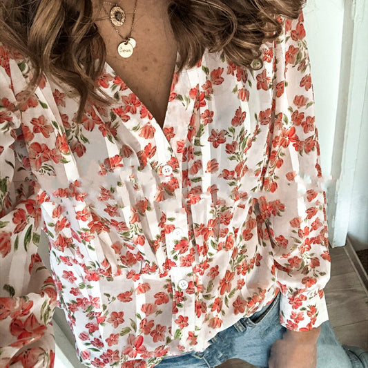 Casual Printed Button Long Sleeved Ladies Shirt - PratSN