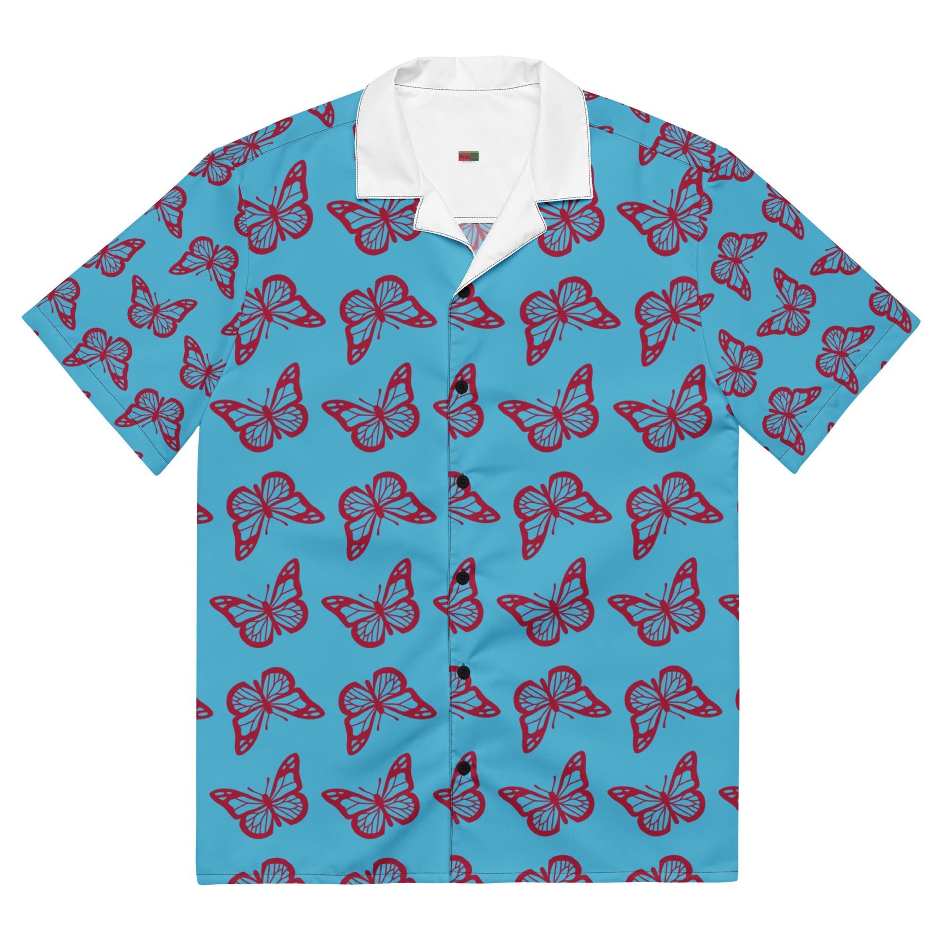 Casual Summer Shirt in sky Blue - Unisex butterfly Floral Button Down - PratSN