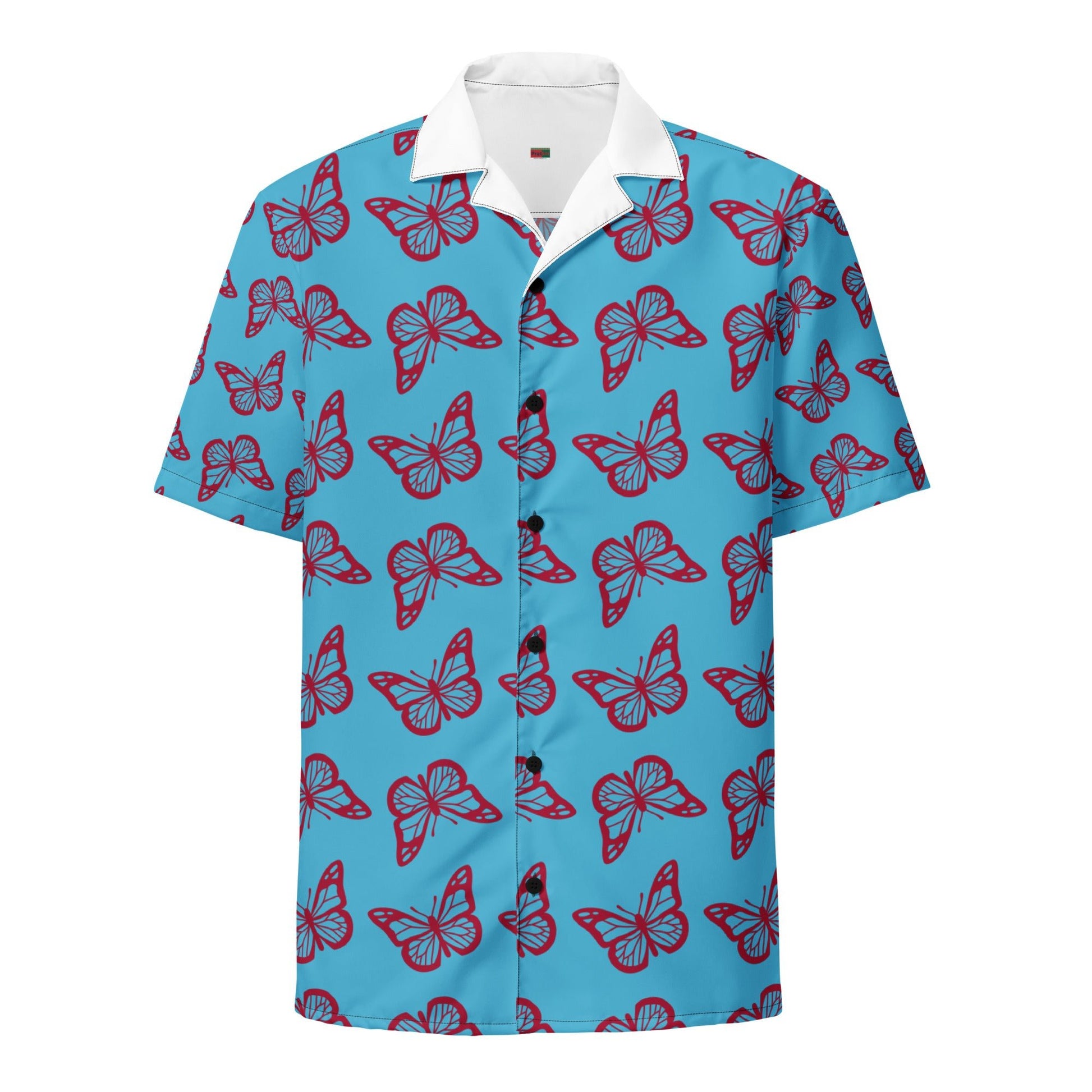 Casual Summer Shirt in sky Blue - Unisex butterfly Floral Button Down - PratSN