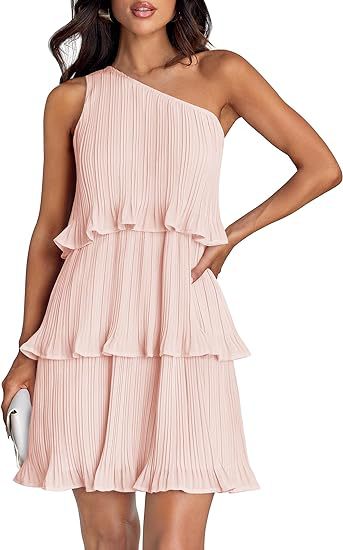 Casual Women's One Off - Shoulder Layered Stitching Hem Dress Simple Solid Color Dress Summer Street High Waist Comfortable Dresses - PratSN
